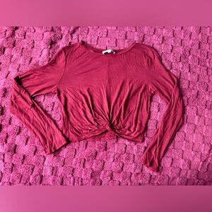 Gaze Red Long Sleeve Twist Front Crop Top Womens Size Large